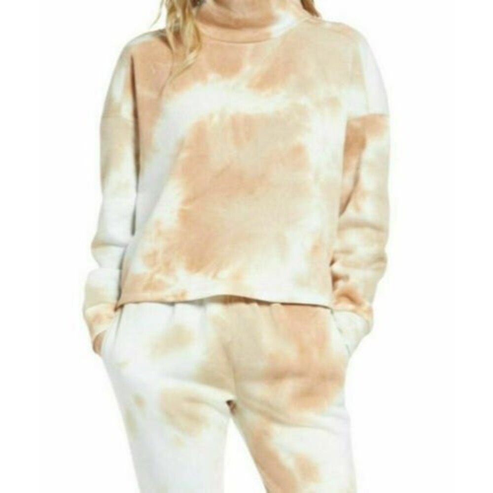 Socialite Mock Neck Sweatshirt Top Size S Crop Tie Dye Beige NWT  B30